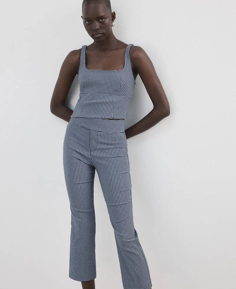 Mango Women's Gingham-Check Cropped Pants