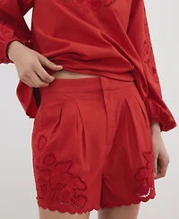 Mango Women's Lace Accents Embroidered Shorts