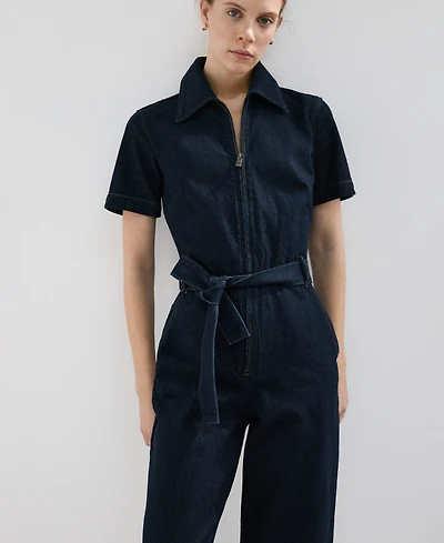 Mango Women's Belt Denim Jumpsuit