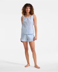 Lands' End Women's Seersucker 2 Piece Pajama Set - Tank and Shorts