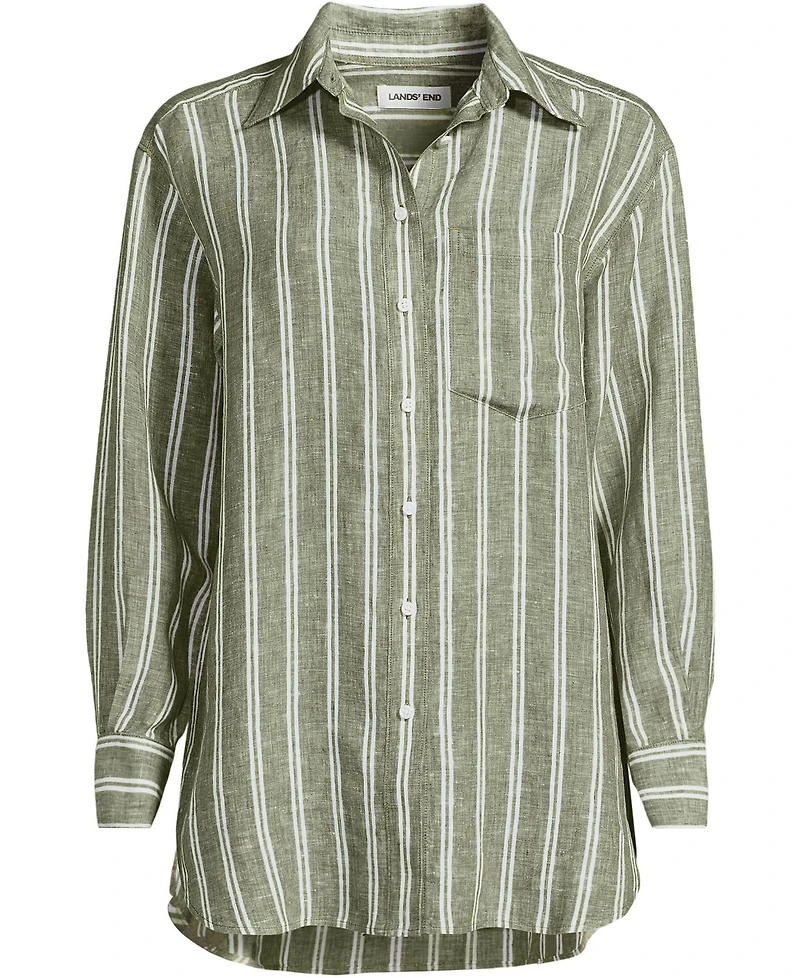 Lands' End Women's Linen Oversized Button Front Shirt