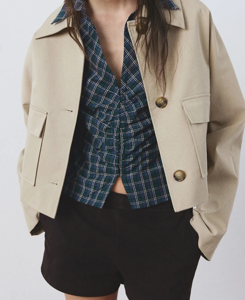 Mango Women's Gathered Check Blouse