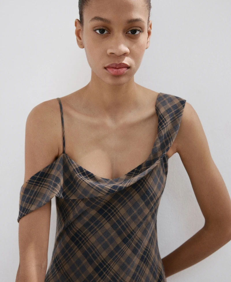 Mango Women's Check Asymmetrical Dress