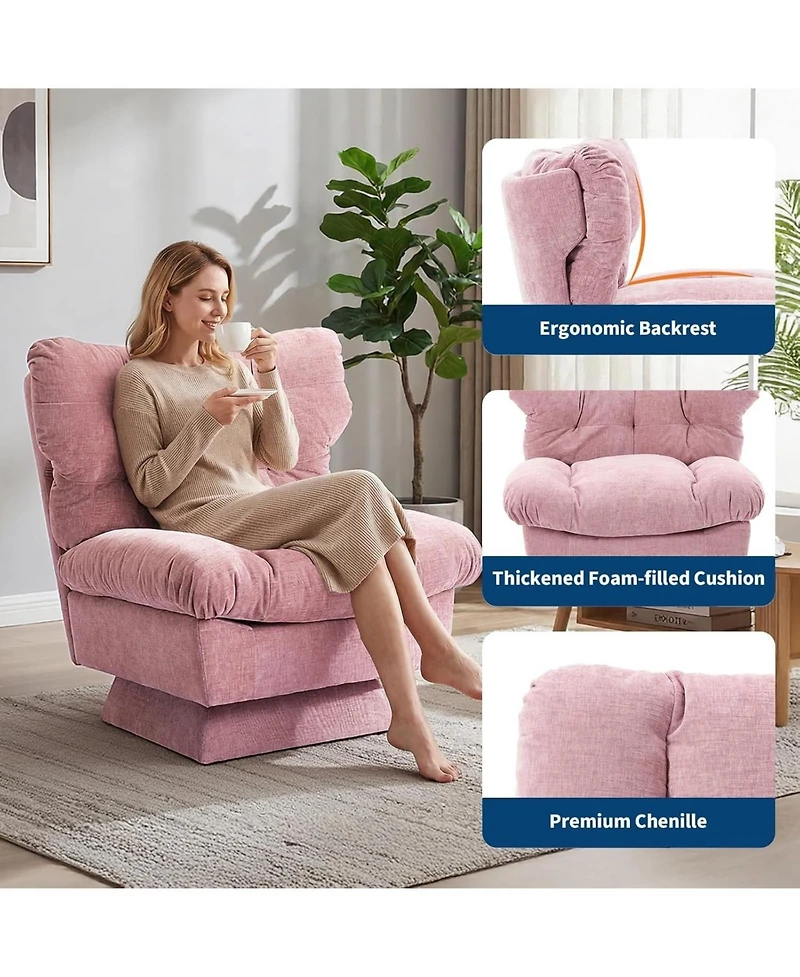 gaomon Oversized Chenille Swivel Accent Chair for Living Room,360 Rotating Upholstered Reading Chair with Thick Cushion,Cozy Club Chair for Bedroom