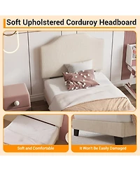 Homfan Modern Corduroy Headboard Bed Frame for Kids - Sturdy, Noise-Free Platform, No Box Spring Needed Easy Assembly Ideal Boys and Girls