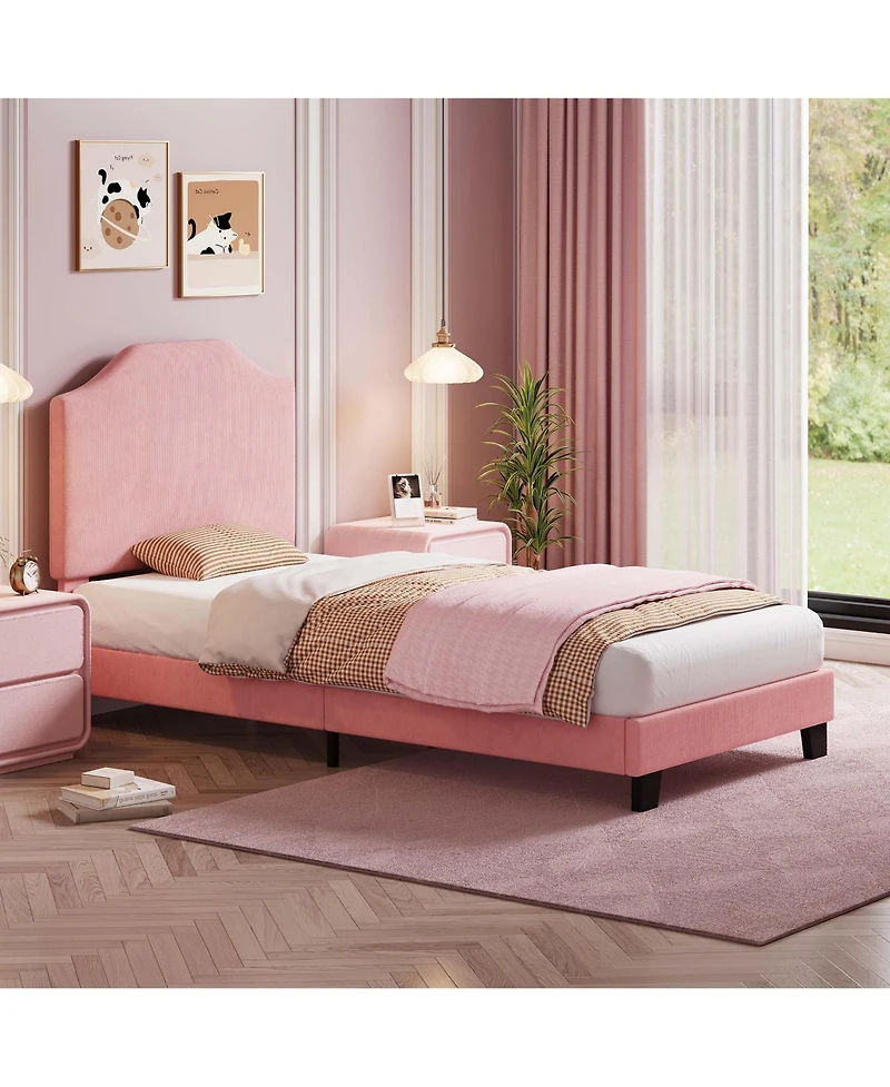 Homfan Modern Corduroy Headboard Bed Frame for Kids - Sturdy, Noise-Free Platform, No Box Spring Needed Easy Assembly Ideal Boys and Girls