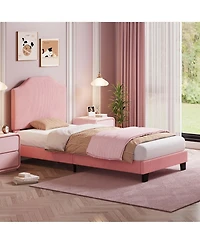 Homfan Modern Corduroy Headboard Bed Frame for Kids - Sturdy, Noise-Free Platform, No Box Spring Needed Easy Assembly Ideal Boys and Girls