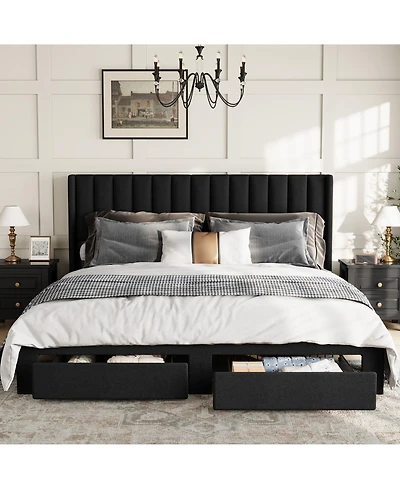 homfan Bed Frame with 2 Storage Drawers, Velvet Upholstered Platform Bed, No Box Spring Needed, Noise Free