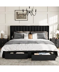 homfan Bed Frame with 2 Storage Drawers, Velvet Upholstered Platform Bed, No Box Spring Needed, Noise Free