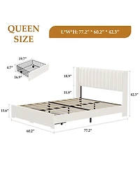 Homfan Bed Frame with 2 Storage Drawers, Velvet Upholstered Platform Bed, No Box Spring Needed, Noise Free
