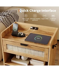 gaomon Home Set of 2 Engineered Wood Rattan Nightstands, Storage End Tables