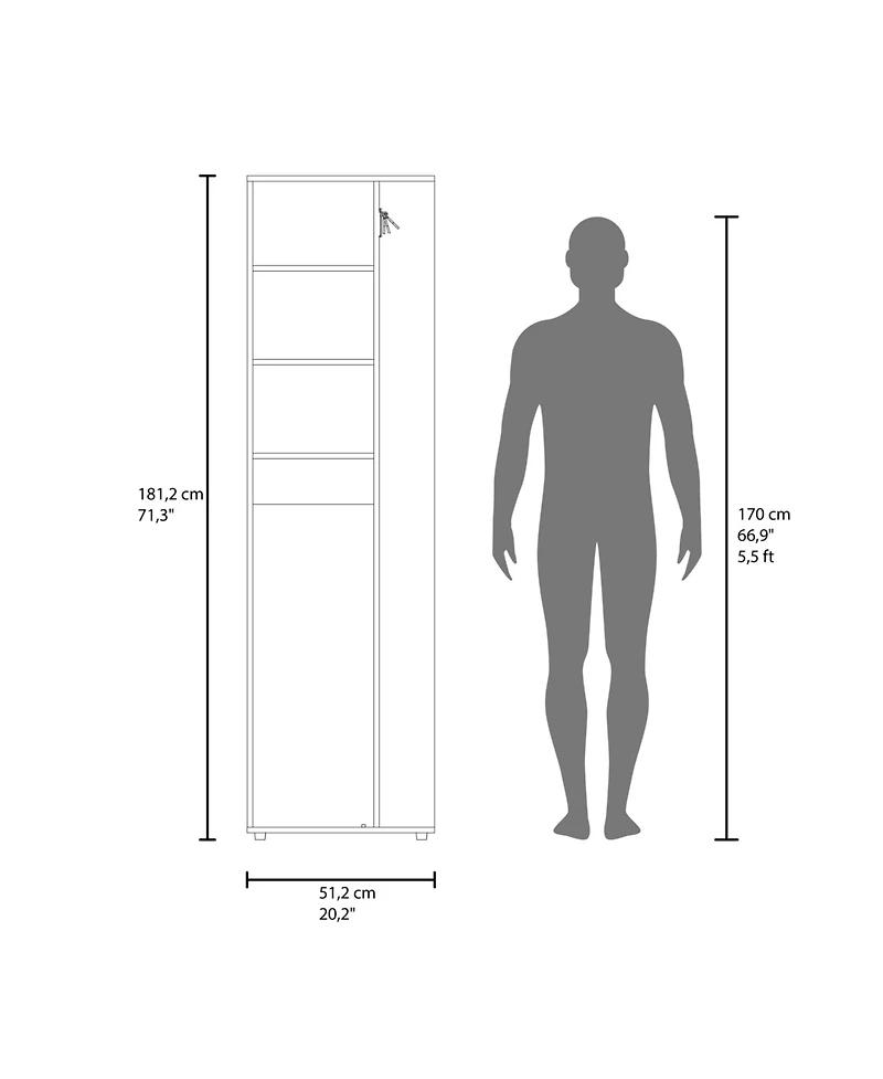 Fm Furniture Harper Broom Cabinet, with 2 doors, 3 shelves and a holder,Wengue