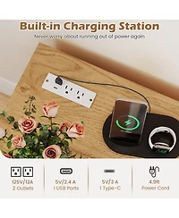 Gymax End Table w/Built-in Charging Station Usb Ports and Outlets 2 Drawers 3 Shelves Natural