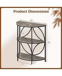 Gymax 3-Tier Half Round End Table Set of 2 with Study Metal Frame Storage Shelves