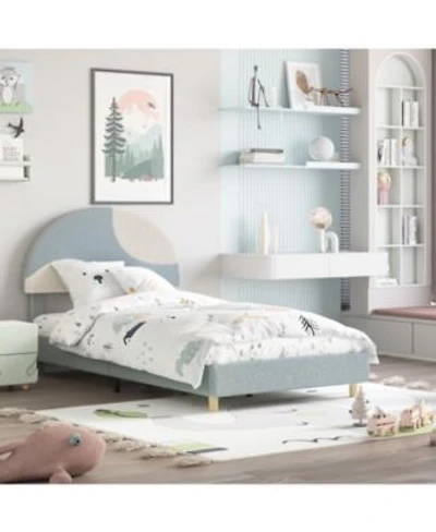 Homfan Modern Boucle Upholstered Kids Bed Frame Arch Headboard Wooden Slats No Box Early Season Needed Easy Assembly Bedroom Furniture