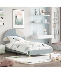 Homfan Modern Boucle Upholstered Kids Bed Frame Arch Headboard Wooden Slats No Box Early Season Needed Easy Assembly Bedroom Furniture