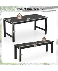 Sugift 3-Piece Hdpe Outdoor Dining Table Set with Two Benches