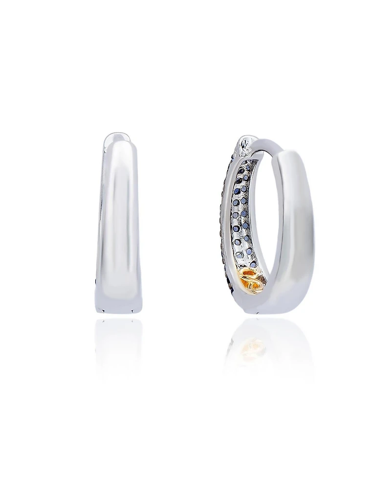 Suzy Levian Sterling Silver Pave Sapphire Petite Huggie Hoop Earrings