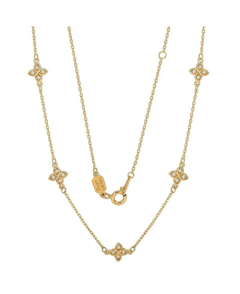 Suzy Levian New York Sterling Silver Cubic Zirconia Flower Station Necklace