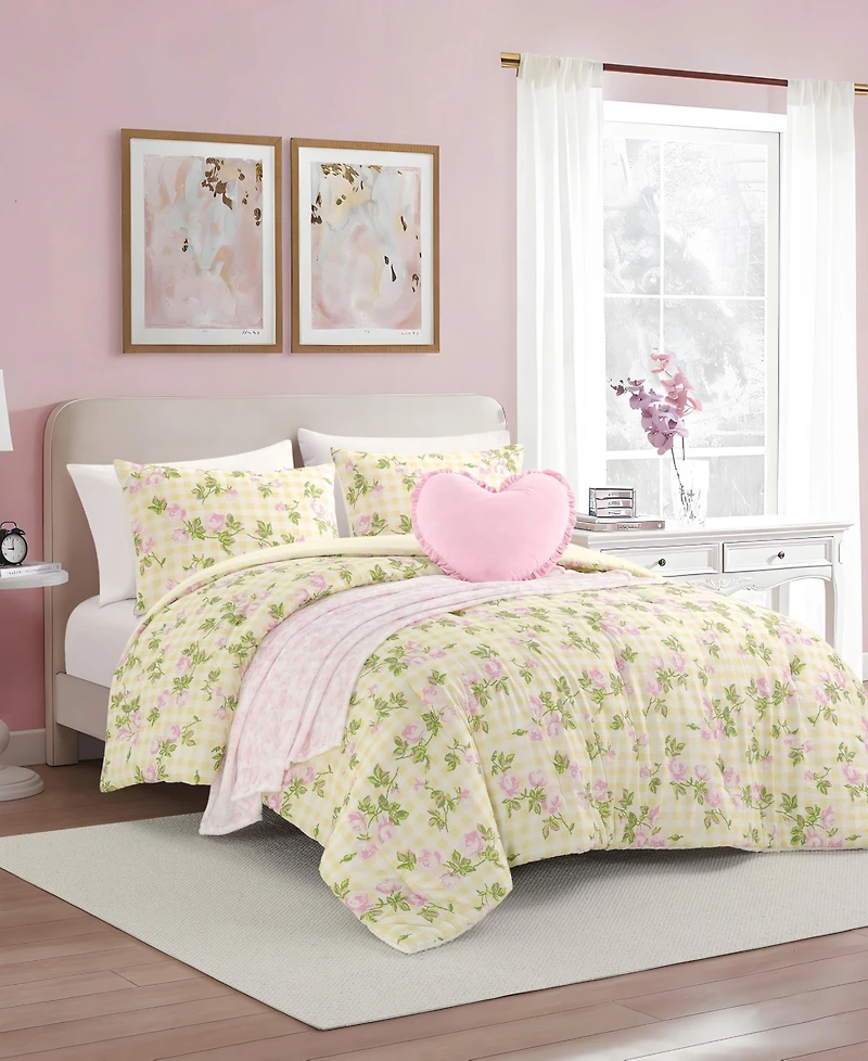 Betsey Johnson Gingham Rose Microfiber 4-Piece Comforter Set, Twin/Twin Xl