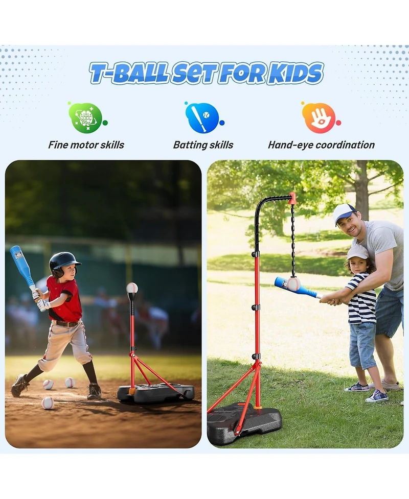 HopeRock 2 in 1 Kids Basketball Hoop and T Ball Set, Adjustable Basket Ball Stand,Hanging Tee Baseball