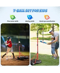HopeRock 2 in 1 Kids Basketball Hoop and T Ball Set, Adjustable Basket Ball Stand,Hanging Tee Baseball