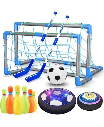 HopeRock 3-in-1 Hover Soccer Ball Hockey Bowling Set, Indoor and Outdoor Toys , Outside Toys with Led Lights