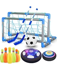 HopeRock 3-in-1 Hover Soccer Ball Hockey Bowling Set, Indoor and Outdoor Toys , Outside Toys with Led Lights