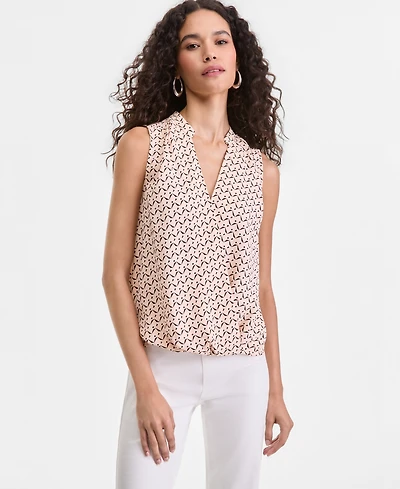 I.n.c. International Concepts Women's Sleeveless Printed Faux-Wrap Blouse