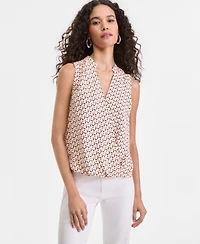 I.n.c. International Concepts Women's Sleeveless Printed Faux-Wrap Blouse