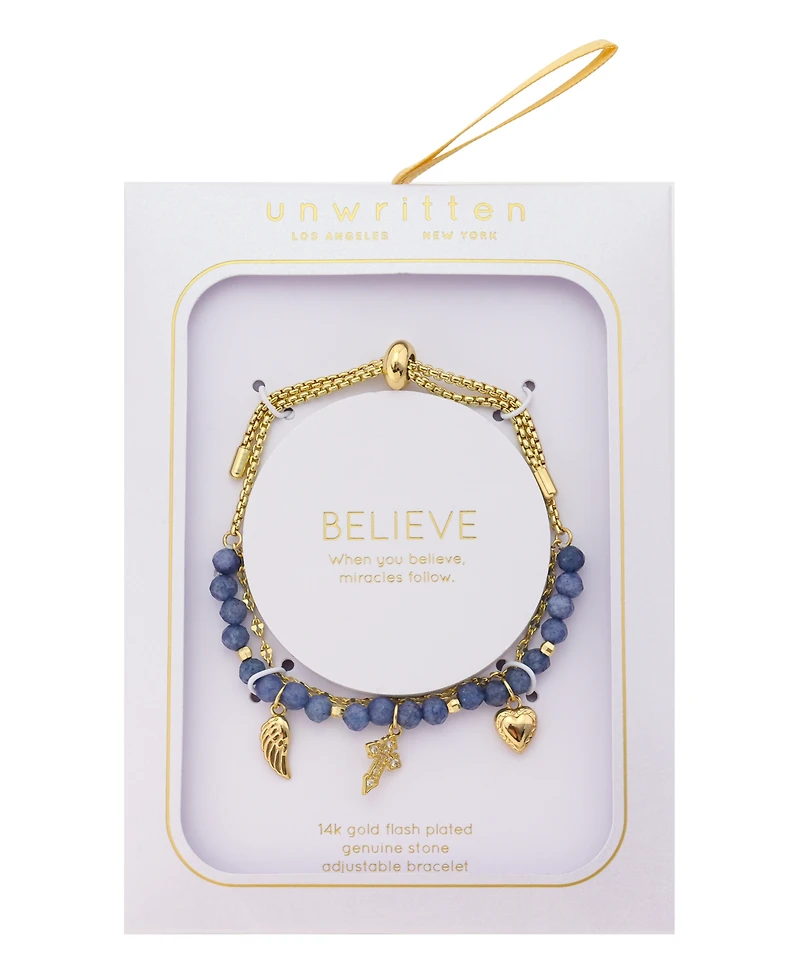 Unwritten Cubic Zirconia Beaded Layer Bracelet with Faith Charms Slider Bracelet