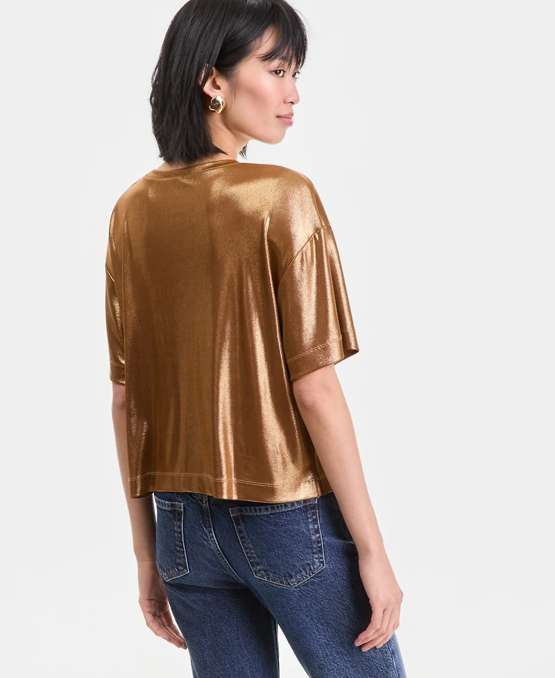 I.n.c. International Concepts Women's Metallic Foil Crewneck T-Shirt, Macy's Exclusive