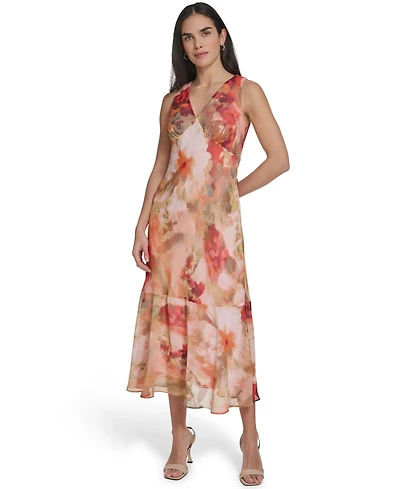 Calvin Klein Women's V Neck Midi Dress