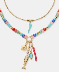 lonna & lilly Beaded Charm Layered Pendant Necklace, 16" + 3" extender