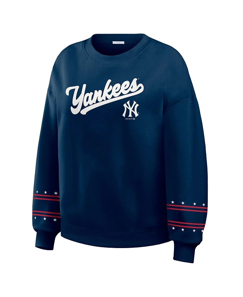 Wear by Erin Andrews Women's Navy New York Yankees Americana Heavyweight Fleece Sweatshirt