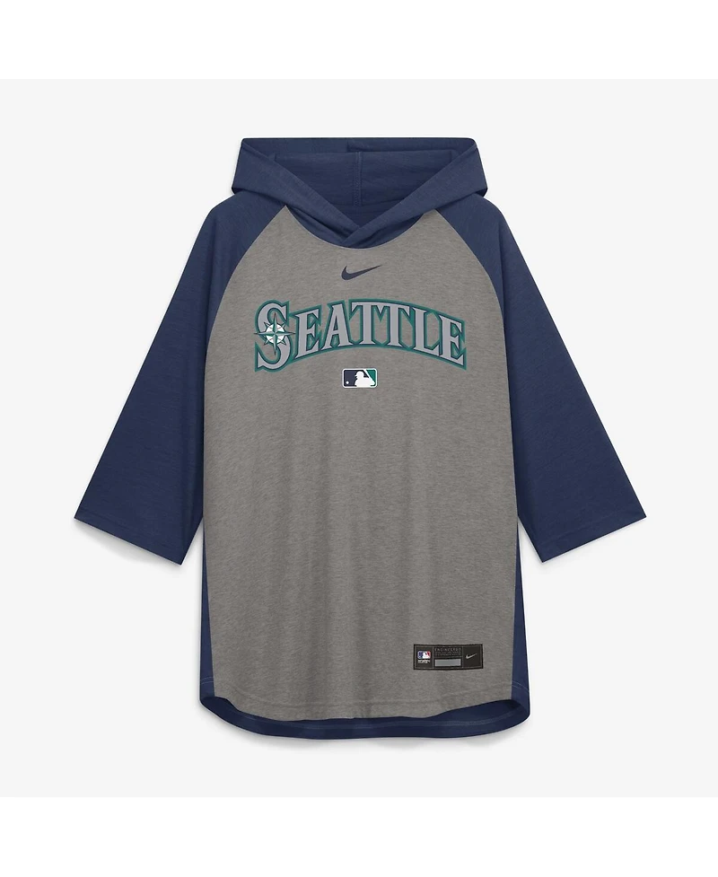 Nike Men's Gray Seattle Mariners Authentic Collection Flux Dri-fit Raglan 3/4-Sleeve Hooded T-Shirt
