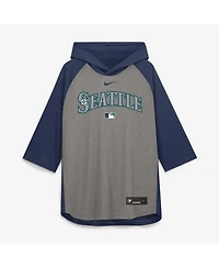 Nike Men's Gray Seattle Mariners Authentic Collection Flux Dri-fit Raglan 3/4-Sleeve Hooded T-Shirt