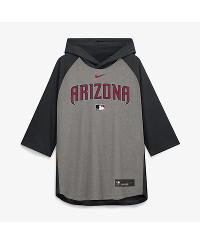 Nike Men's Gray Arizona Diamondbacks Authentic Collection Flux Dri-fit Raglan 3/4-Sleeve Hooded T-Shirt