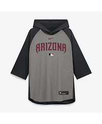 Nike Men's Gray Arizona Diamondbacks Authentic Collection Flux Dri-fit Raglan 3/4-Sleeve Hooded T-Shirt