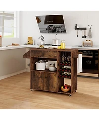 Gouun Drop-Leaf Mobile Kitchen Island Cart with Power Strip and Adjustable Shelf