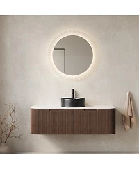 Sillysis Wall Mounted Bathroom Vanity, Ceramic Vessel Sink, Carrara Sintered Stone Top, Soft Close Drawer, Pre-assembled
