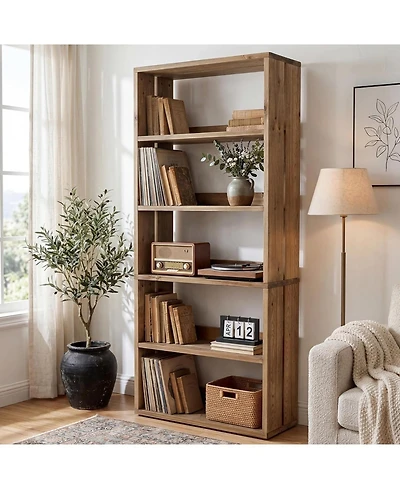 Tribesigns 5-Tier Solid Wood Bookshelf, 70.8" Tall Farmhouse Bookcase with Open Storage Shelves, Freestanding Bookshelves Display Rack