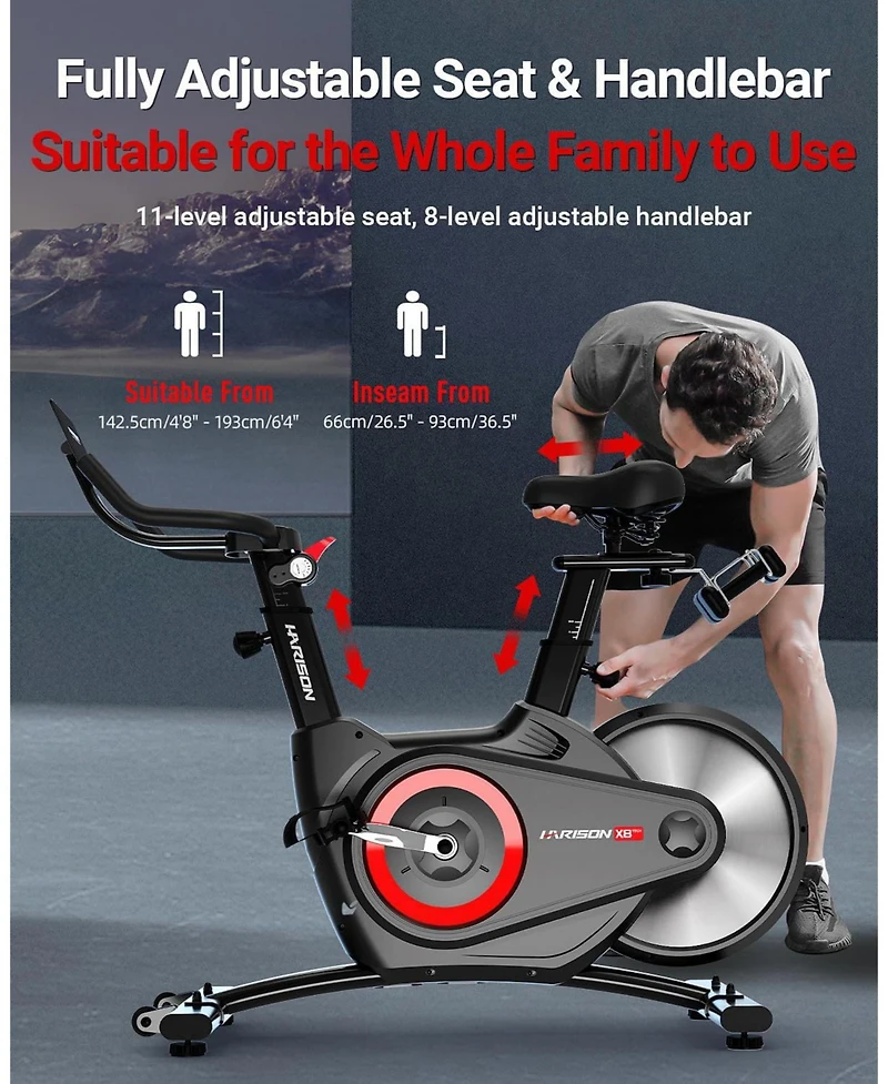 Harison Semi-Commercial Exercise Bike, 400 lbs Capacity, Magnetic with Bluetooth (Hrm-X8F )