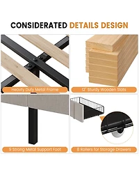Homfan Upholstered Bed Frame with 2 Storage Drawers and Wood Slats, Box Spring Not Required
