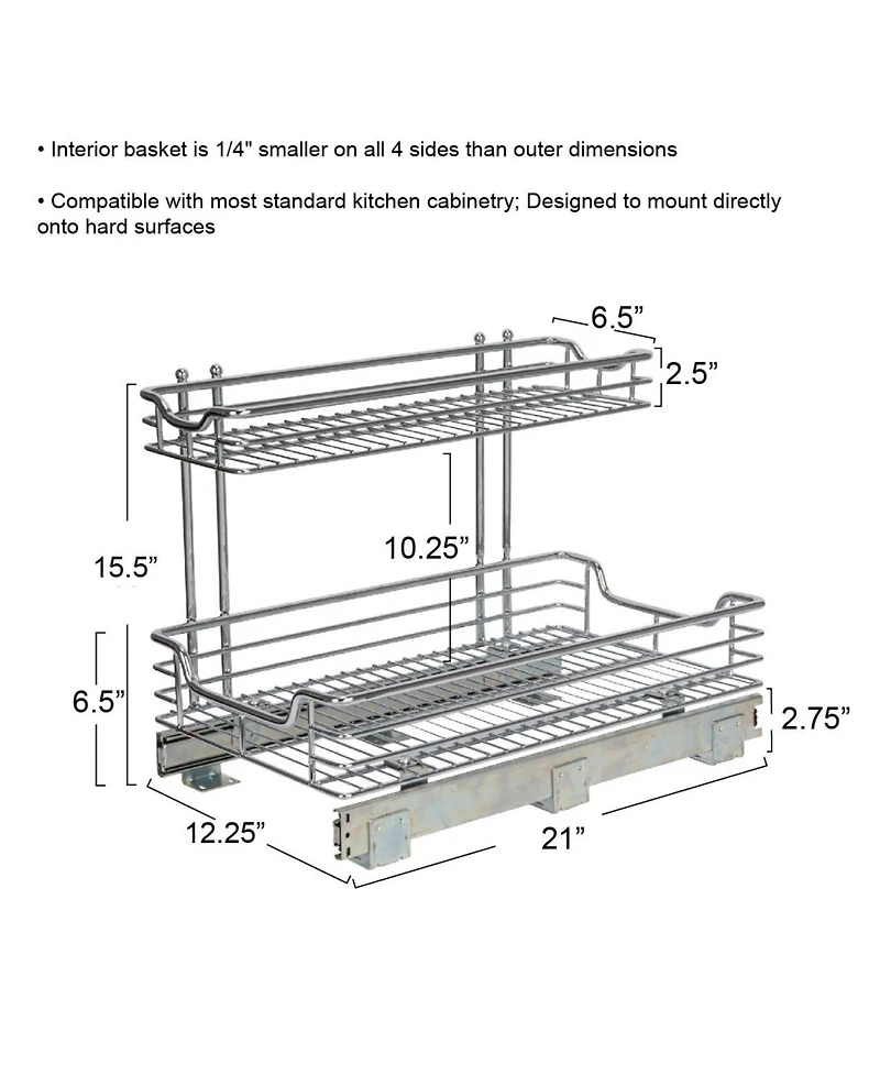 Household Essentials Glidez Steel Pull-Out Storage Organizer, 2-Tier Design
