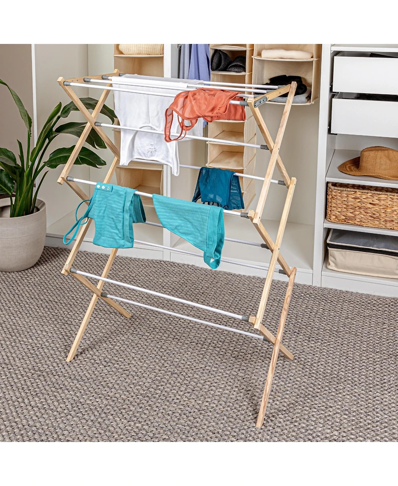Household Essentials Bamboo Folding Clothes Drying Rack with 11 Dowels