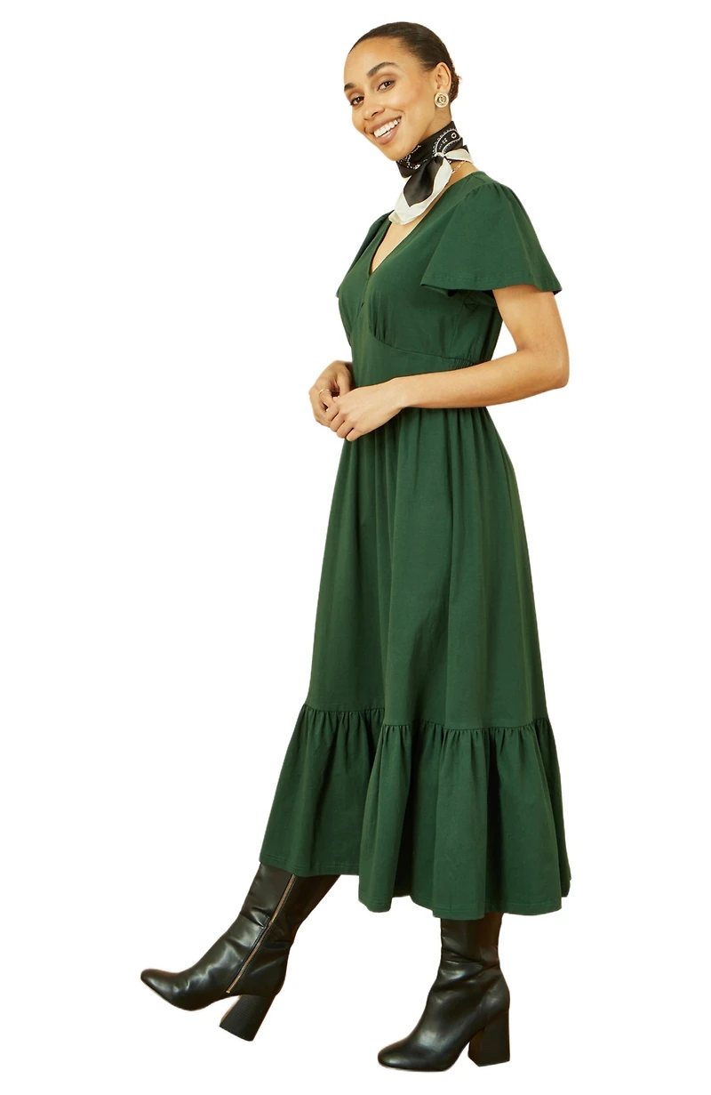 Yumi Women's Butterfly Print Dip Hem Midi Wrap Dress