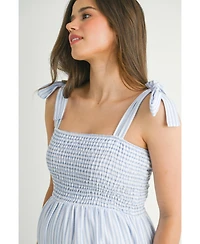 Hello Miz Maternity Striped Smocked Empire Waist Sundress with Tie Straps