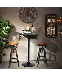 Gymax Set of 2 Round Pub Table 24" Bistro Bar Height Cocktail Table w/Metal Base