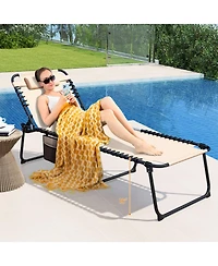 Gouun Outdoor 4-Position Folding Patio Chaise Lounge Chair with Adjustable Backrest and Side Pocket